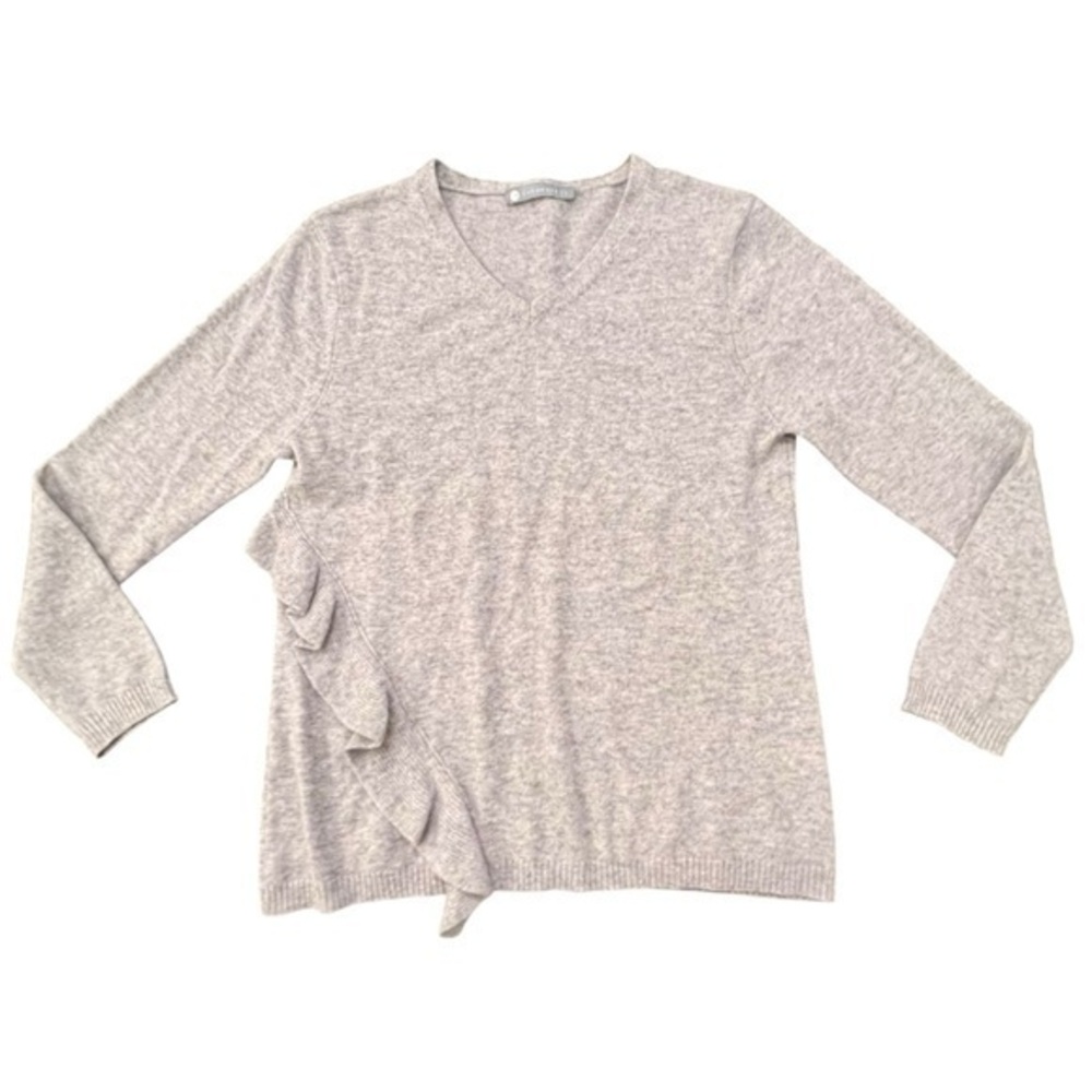 IN CASHMERE Cashmere‎ Sweater Gray Long Sleeve Ruffle Large Preppy Casual SOFT